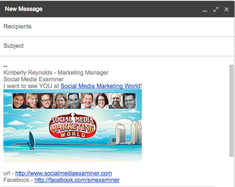 email signature with smmw15 promo