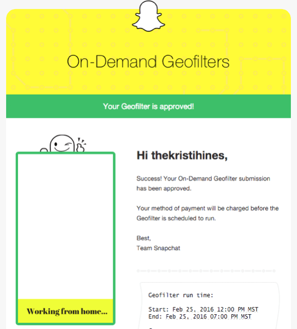 snapchat geofilter confirmation email