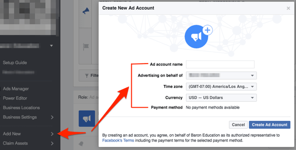 facebook create ad account