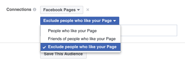 facebook ad targeting option to exclude people who already like a page