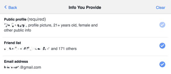 You can allow users to deny access to certain Facebook profile data.