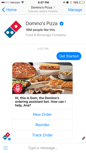 The Domino's chatbot makes it easy for customers to track their order. This can cut down on calls to the store.