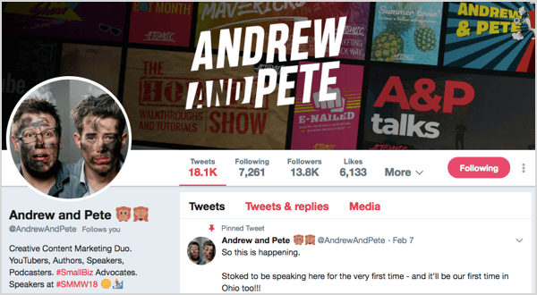 Twitter profile for @andrewandpete.