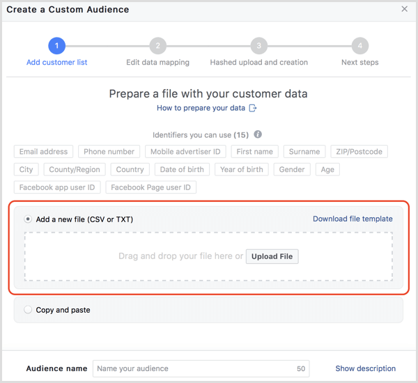 Facebook upload customer data