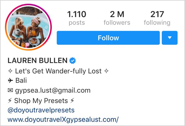 example of instagram profile with emojis next to each handle in bio - how to optimize followers on instagram