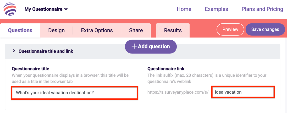 How To Create An Online Quiz For Social Media Social Media Examiner - survey anyplace title and link settings for your questionnaire