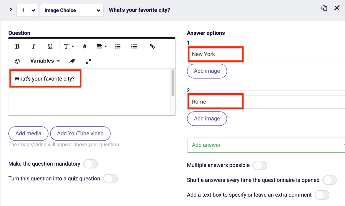 How To Create An Online Quiz For Social Media Social Media Examiner - survey anyplace question and answer settings for a question in your questionnaire