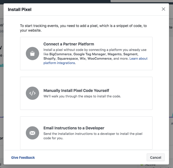 Install the Facebook pixel to track audience activity and ad results across your marketing channels.