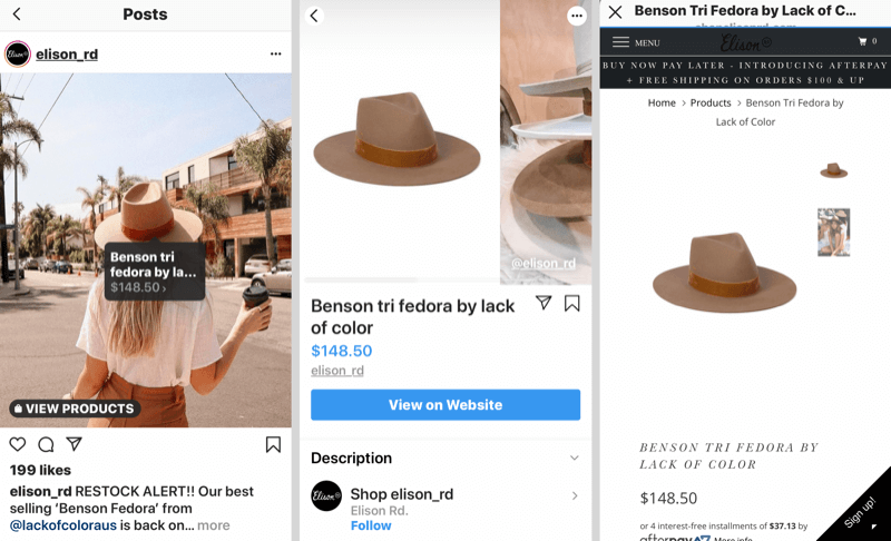 Comment vendre plus de produits sur Instagram, exemple de balises de produits Instagram.
