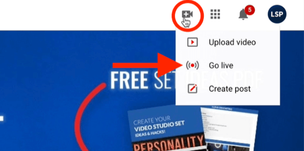 youtube video menu option to activate the go live ability for your channel