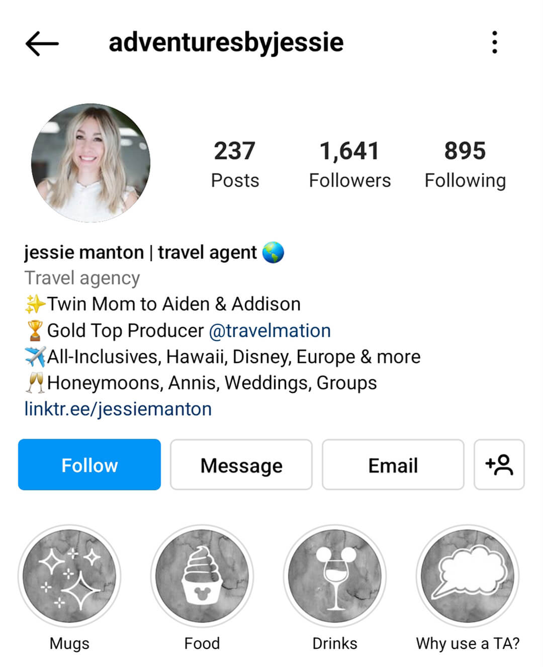 Sample of instagram profile