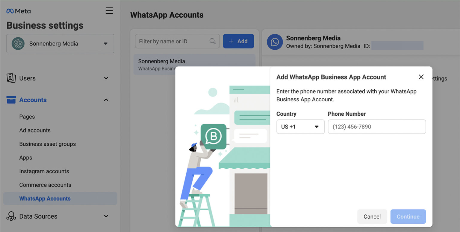 how to add whatsapp to meta business suite